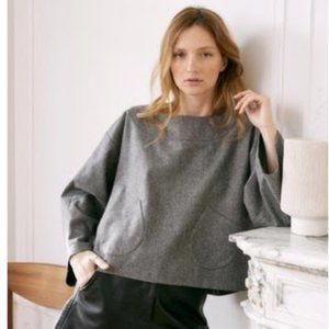 Rosaé Paris Beautiful Gray Zip Up Top Cute Front Pockets Vintage Style